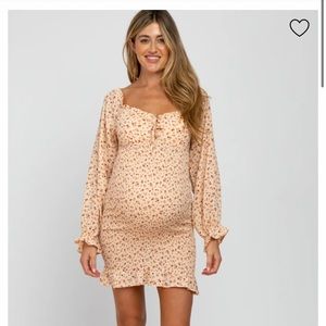 Pinkblush Maternity Cream Floral Smocked Mink Dress